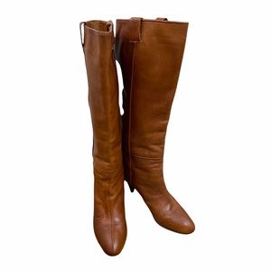 Loeffler Randall Tall Cone Heel Leather Boots Cognac